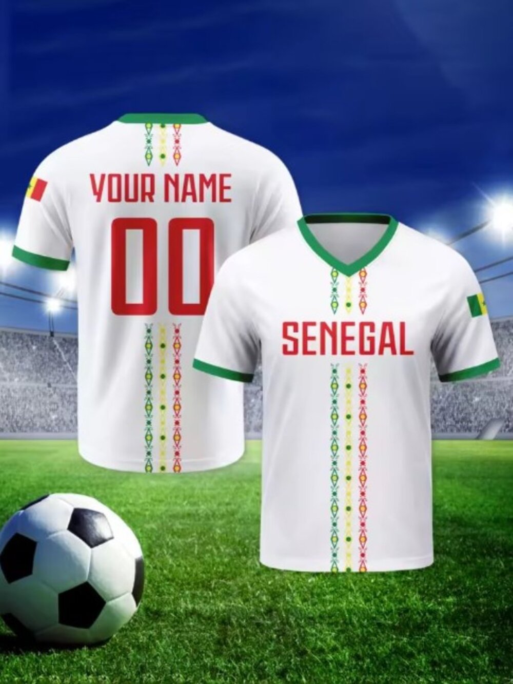 Senegal Soccer Fan Jersey - White with Tribal Graphic Print